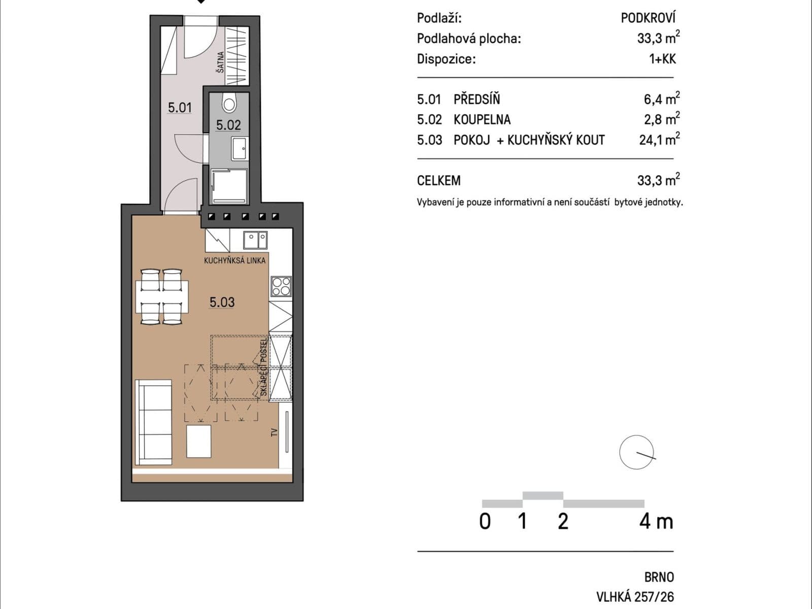 Studio flat to rent, 33 m², Vlhká, Brno, Jihomoravský Region Studio flat to rent, 33 m², Vlhká, Brno, Jihomoravský Region