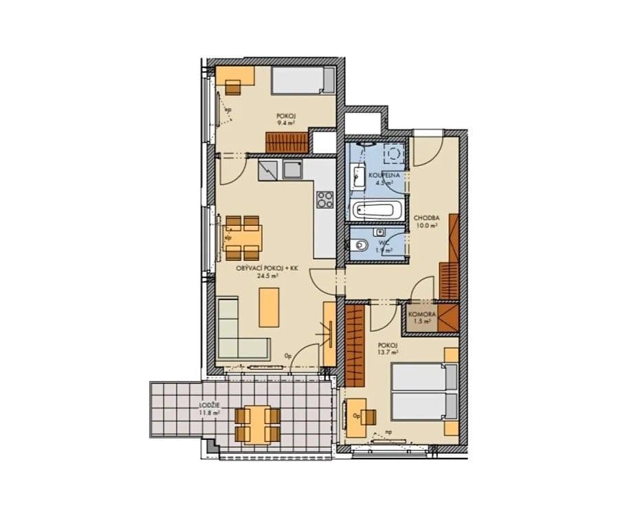 2 bedroom with open-plan kitchen flat for sale, 82 m², Bessemerova, Prague, Prague 2 bedroom with open-plan kitchen flat for sale, 82 m², Bessemerova, Prague, Prague