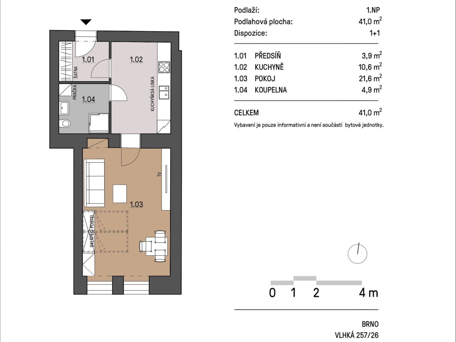 1 bedroom flat to rent, 44 m², Vlhká, Brno, Jihomoravský Region 1 bedroom flat to rent, 44 m², Vlhká, Brno, Jihomoravský Region