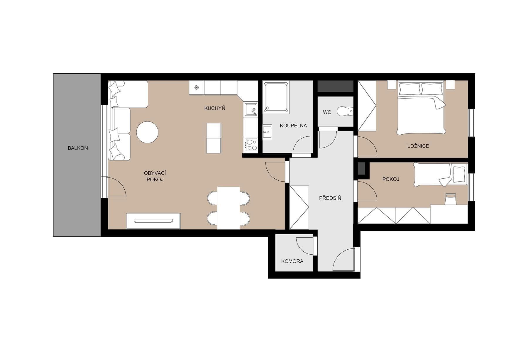 2 bedroom with open-plan kitchen flat for sale, 78 m², Na Návsi, Prague, Prague 2 bedroom with open-plan kitchen flat for sale, 78 m², Na Návsi, Prague, Prague