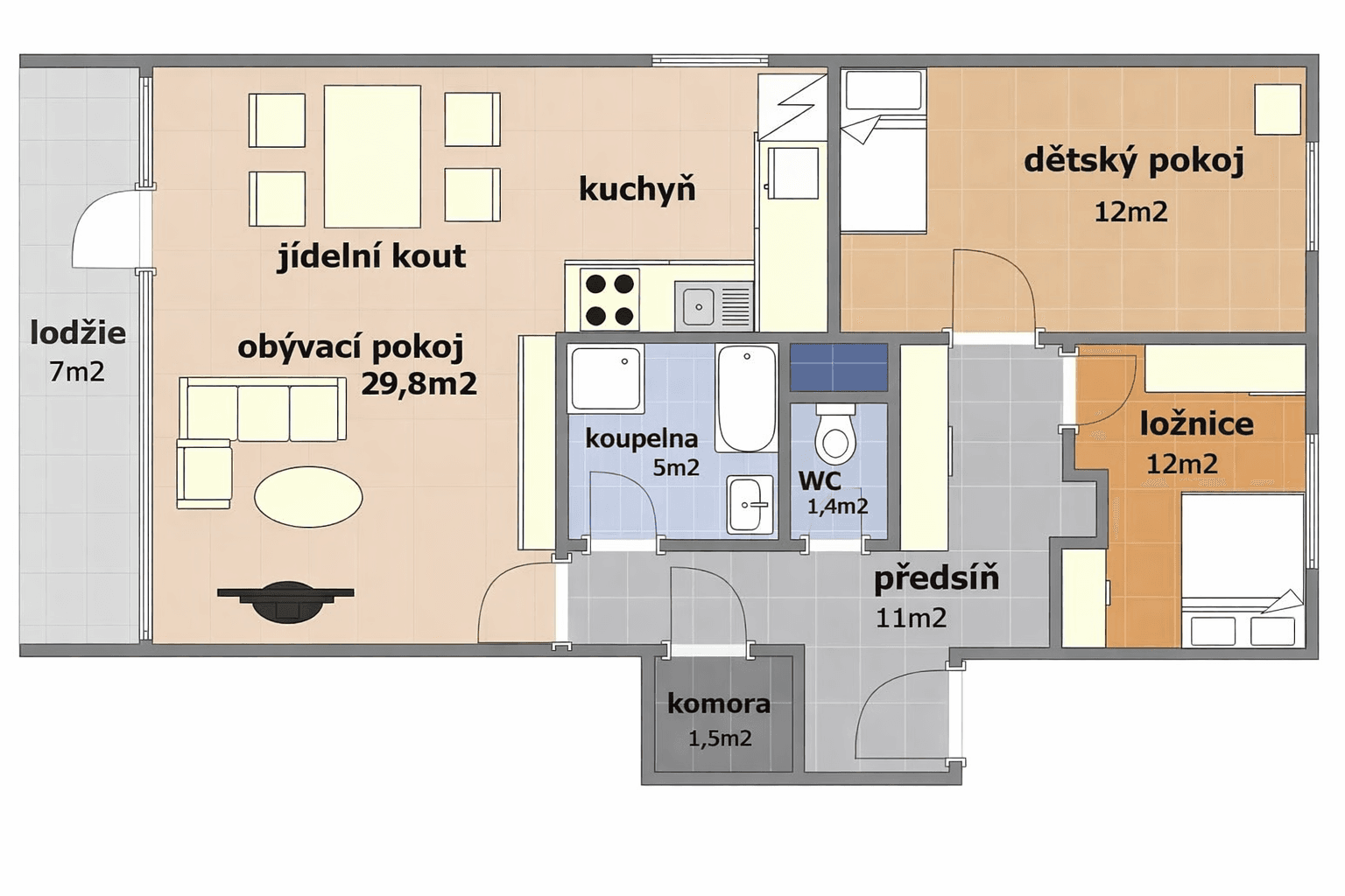 2 bedroom with open-plan kitchen flat to rent, 79 m², Doubravčická, Prague, Prague 2 bedroom with open-plan kitchen flat to rent, 79 m², Doubravčická, Prague, Prague