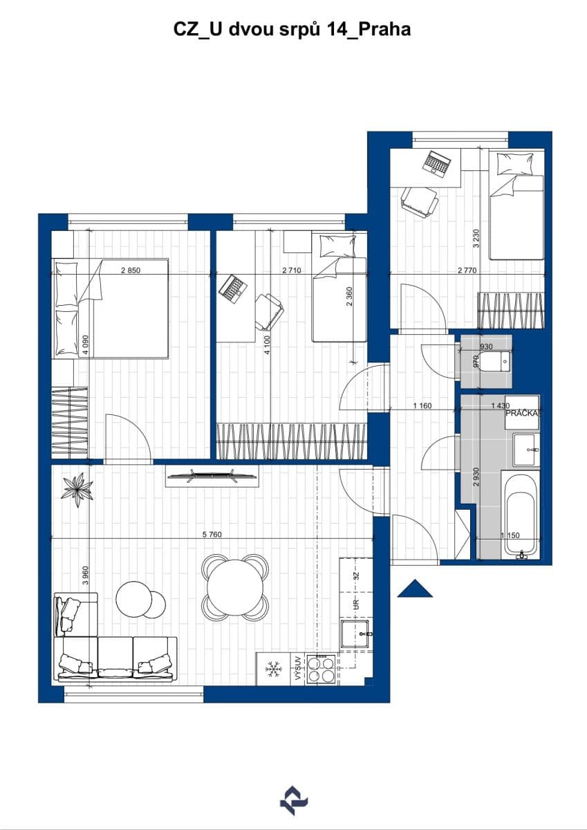3 bedroom with open-plan kitchen flat for sale, 64 m², U Dvou srpů, Prague, Prague 3 bedroom with open-plan kitchen flat for sale, 64 m², U Dvou srpů, Prague, Prague