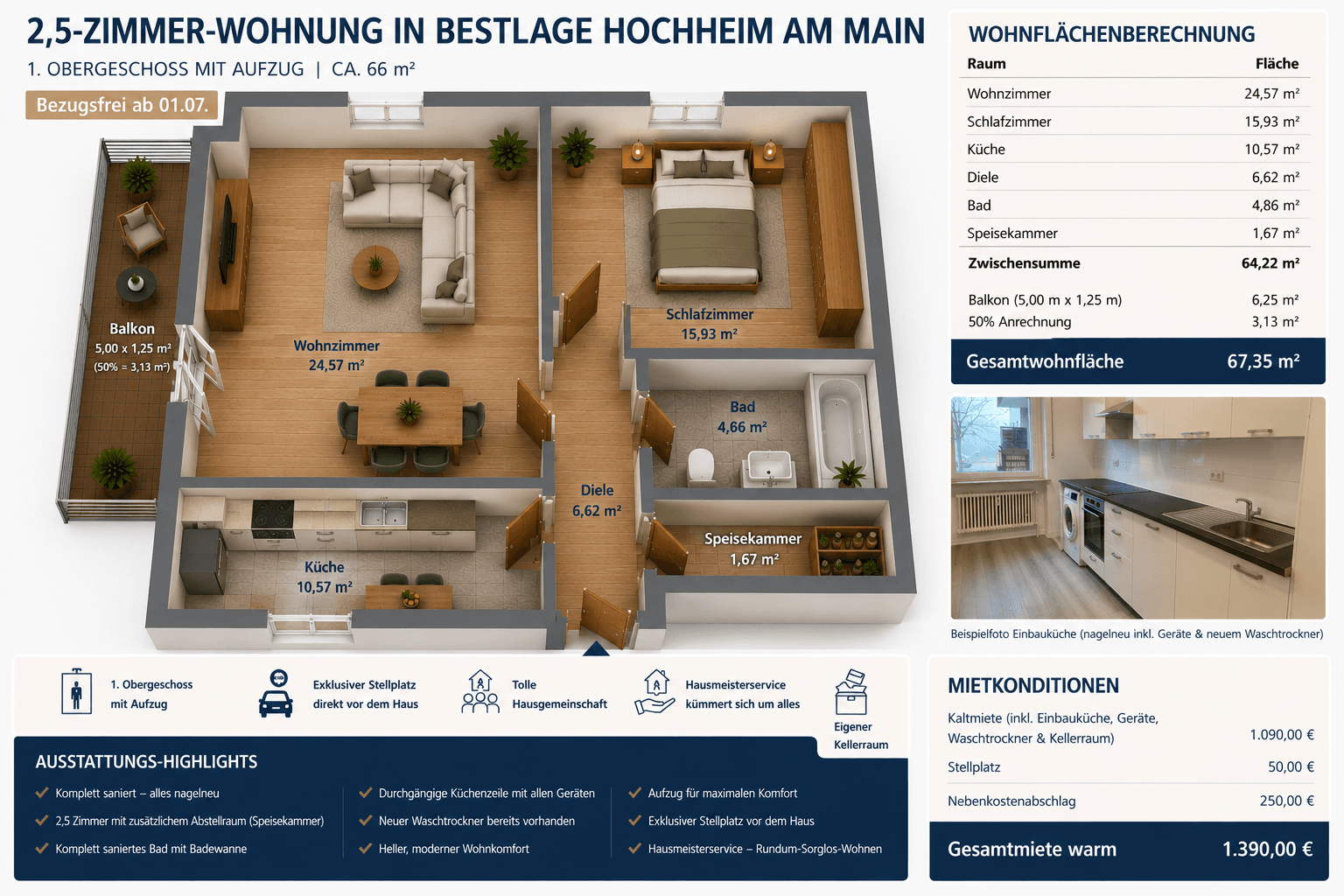 1 bedroom with open-plan kitchen flat to rent, 67 m², Hochheim, Hesse 1 bedroom with open-plan kitchen flat to rent, 67 m², Hochheim, Hesse