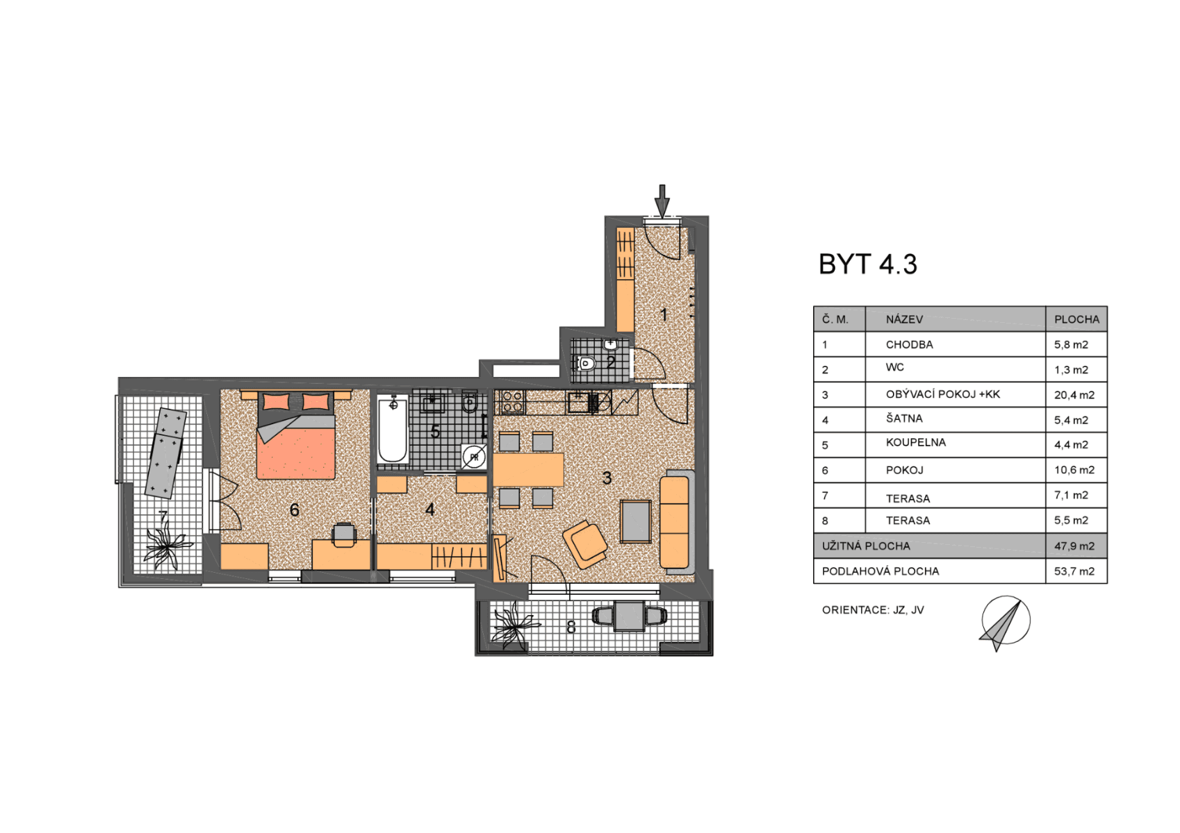 1 bedroom with open-plan kitchen flat to rent, 48 m², Kadečkové, Prague, Prague 1 bedroom with open-plan kitchen flat to rent, 48 m², Kadečkové, Prague, Prague