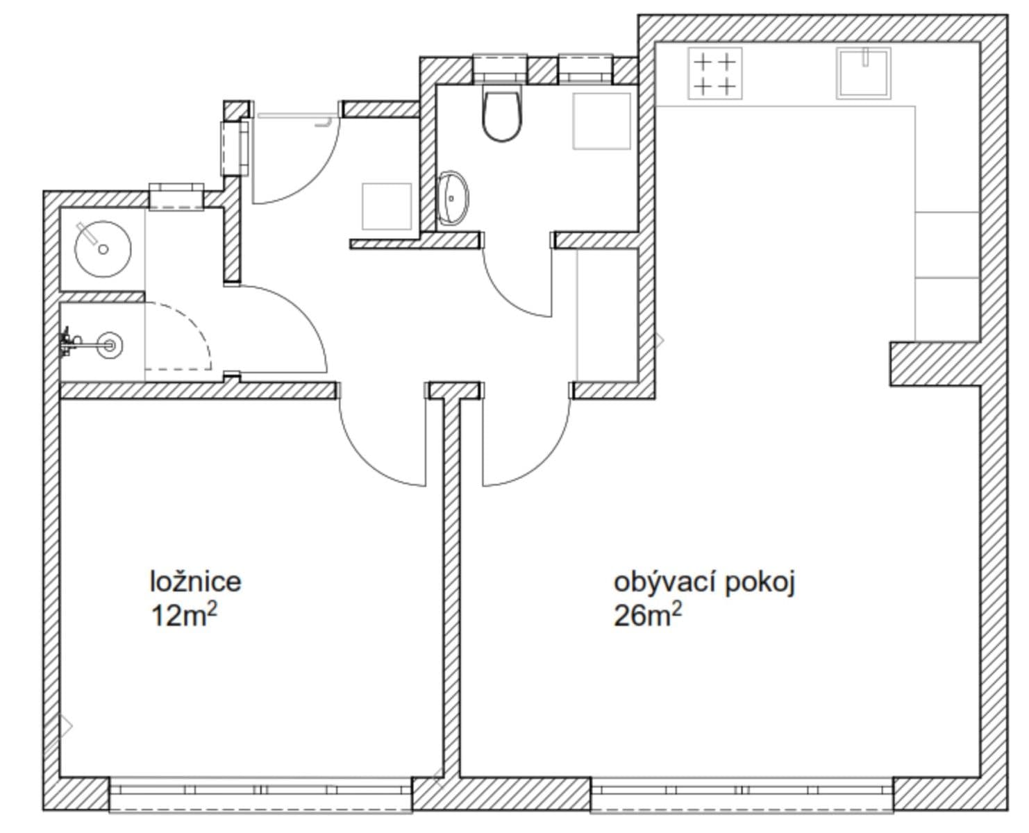 1 bedroom with open-plan kitchen flat to rent, 52 m², Biskupcova, Prague, Prague 1 bedroom with open-plan kitchen flat to rent, 52 m², Biskupcova, Prague, Prague