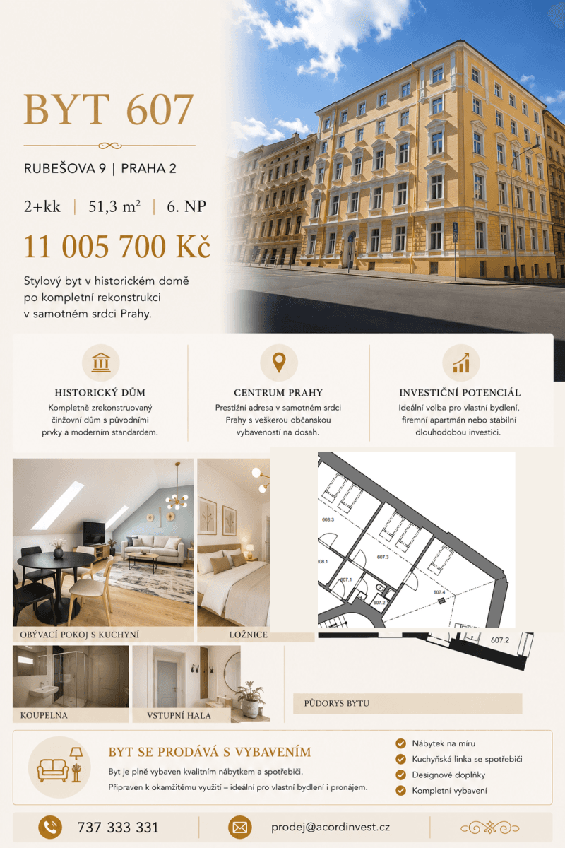 1 bedroom with open-plan kitchen flat for sale, 51 m², Rubešova, Prague, Prague 1 bedroom with open-plan kitchen flat for sale, 51 m², Rubešova, Prague, Prague
