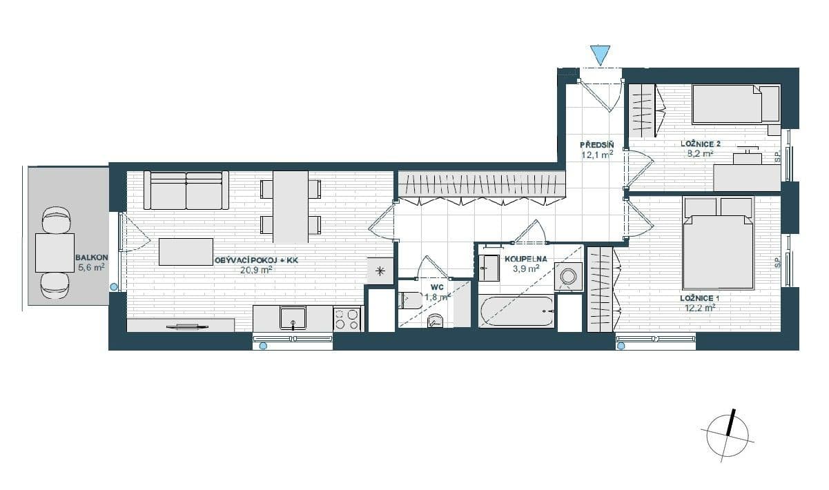 2 bedroom with open-plan kitchen flat to rent, 67 m², Milánská, Prague, Prague 2 bedroom with open-plan kitchen flat to rent, 67 m², Milánská, Prague, Prague