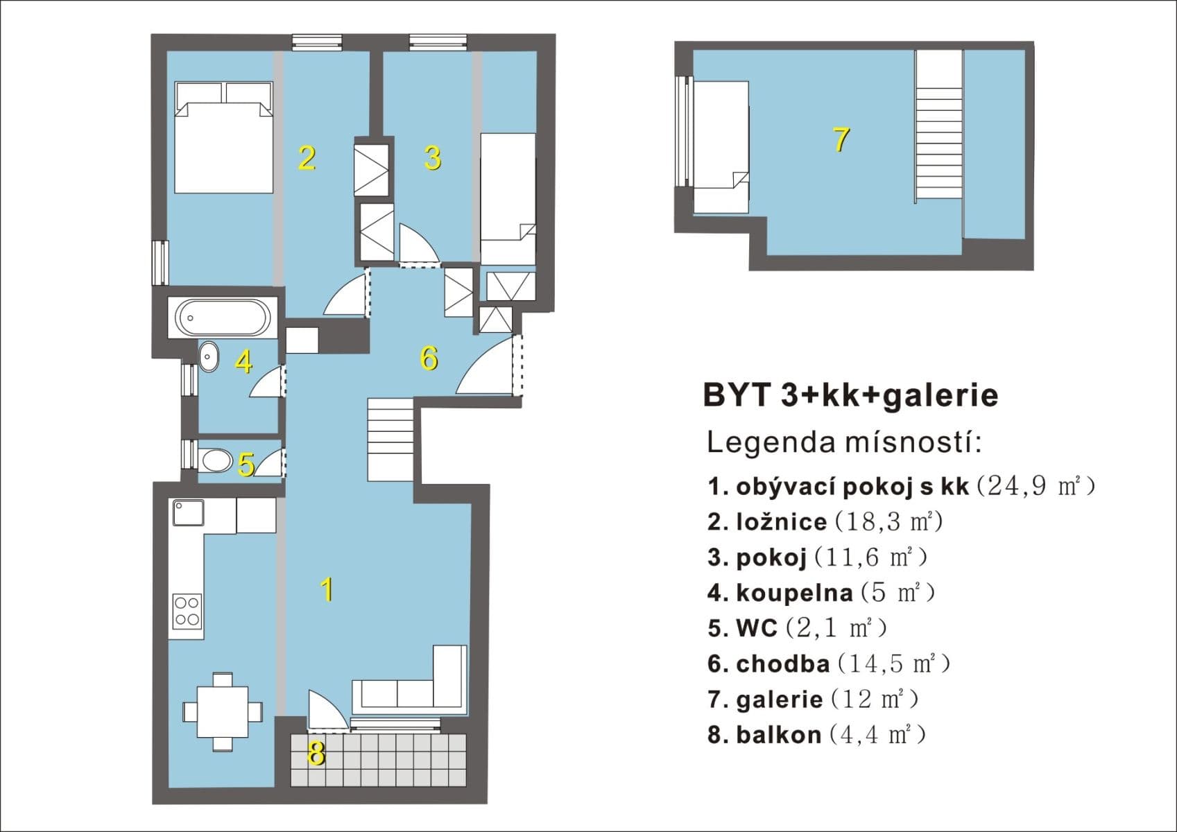 3 bedroom with open-plan kitchen flat to rent, 104 m², Srbínská, Prague, Prague 3 bedroom with open-plan kitchen flat to rent, 104 m², Srbínská, Prague, Prague