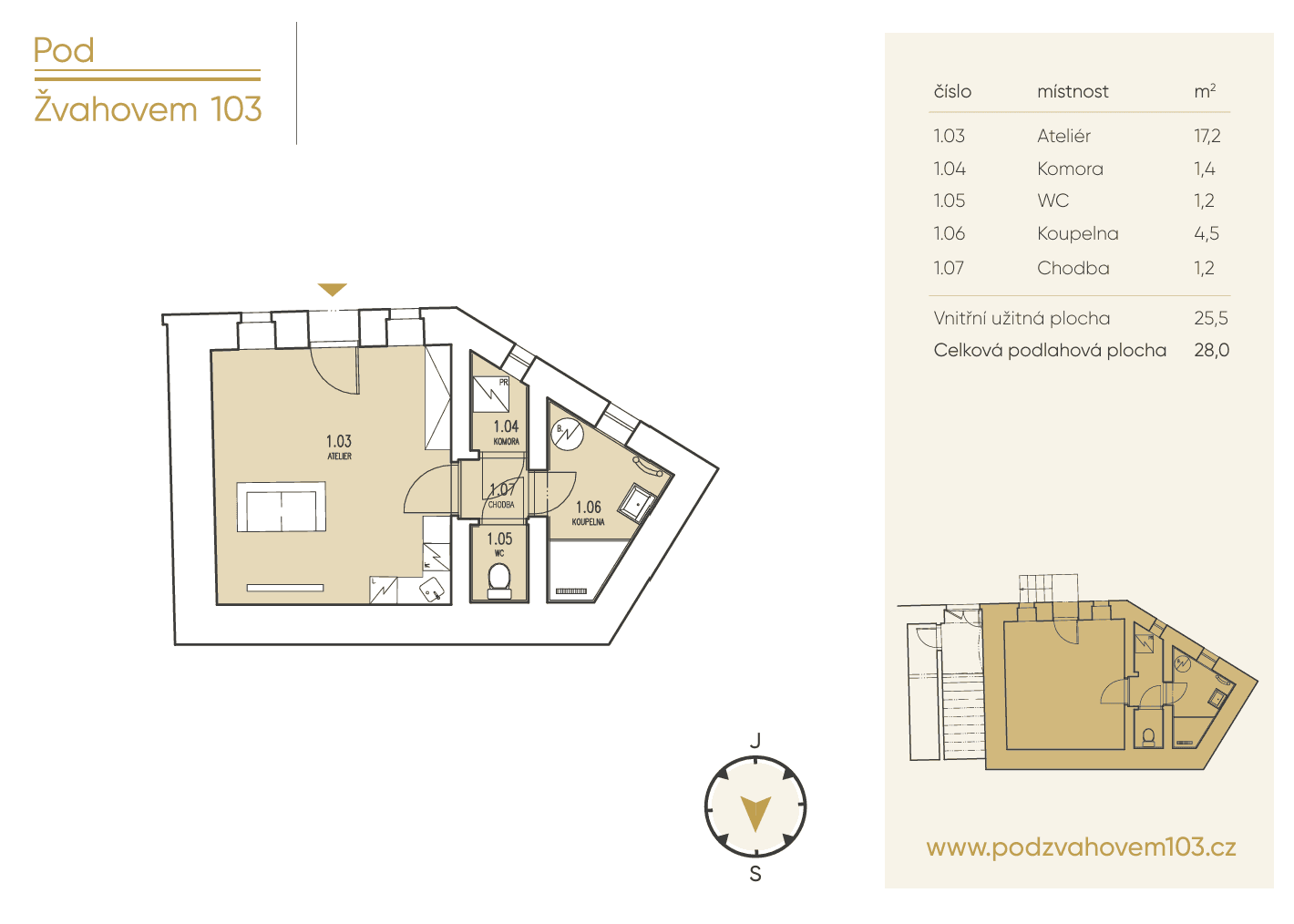 Studio flat to rent, 28 m², Pod Žvahovem, Prague, Prague Studio flat to rent, 28 m², Pod Žvahovem, Prague, Prague