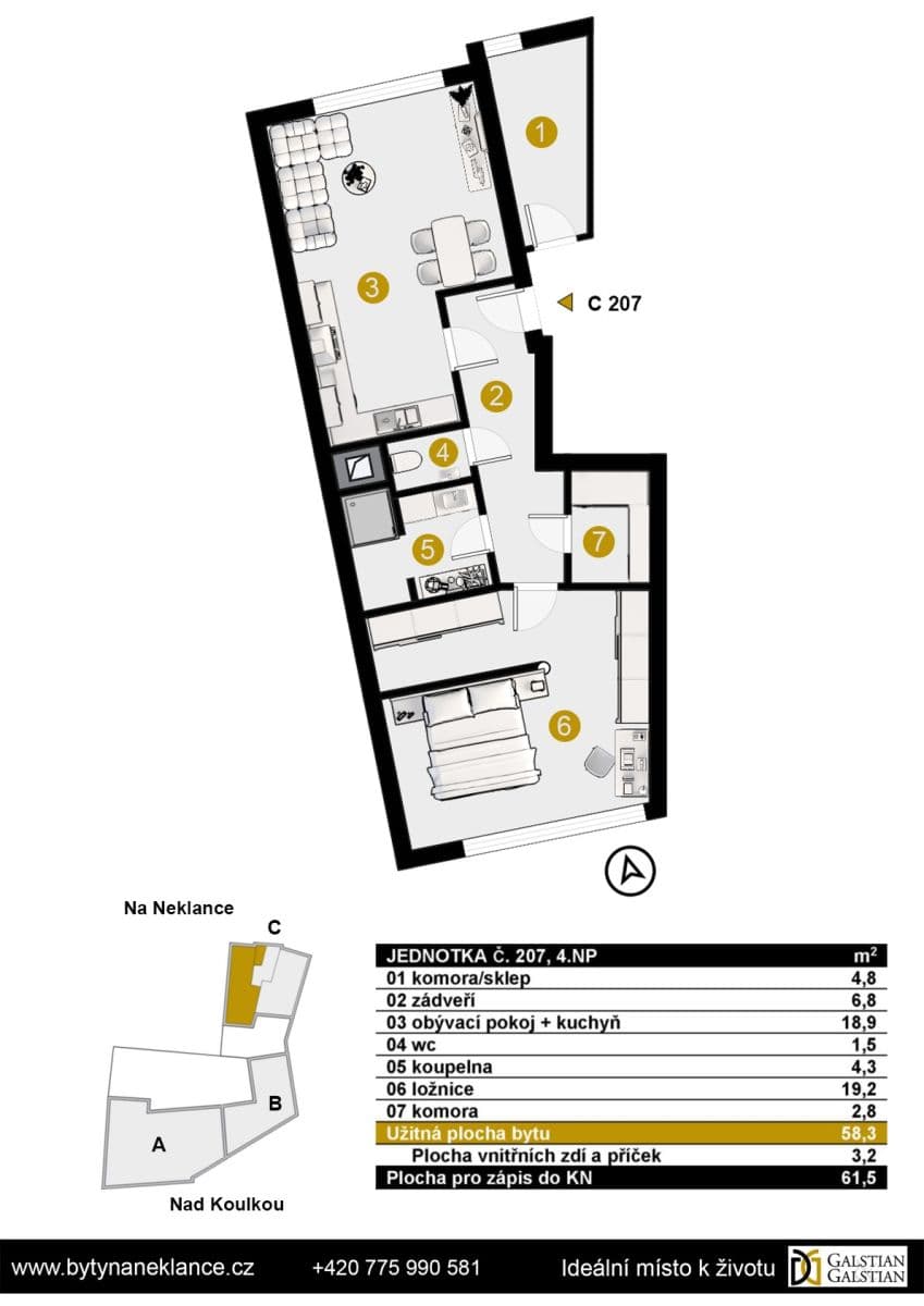 1 bedroom with open-plan kitchen flat for sale, 62 m², Na Neklance, Prague, Prague 1 bedroom with open-plan kitchen flat for sale, 62 m², Na Neklance, Prague, Prague