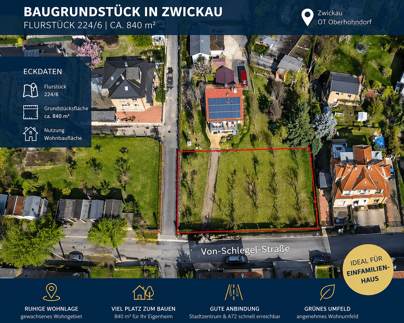 plot for sale, 840 m², Von-Schlegel-Straße 0, Zwickau, Saxony plot for sale, 840 m², Von-Schlegel-Straße 0, Zwickau, Saxony