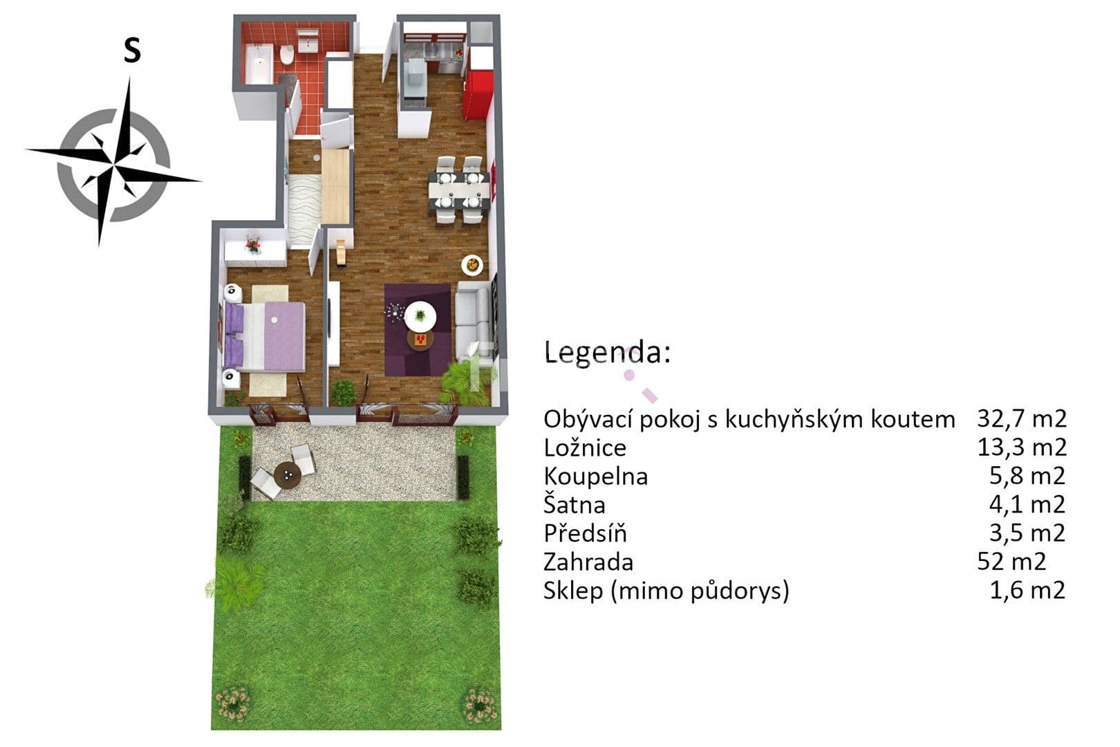 1 bedroom with open-plan kitchen flat to rent, 59 m², Na Srážku, Prague, Prague 1 bedroom with open-plan kitchen flat to rent, 59 m², Na Srážku, Prague, Prague