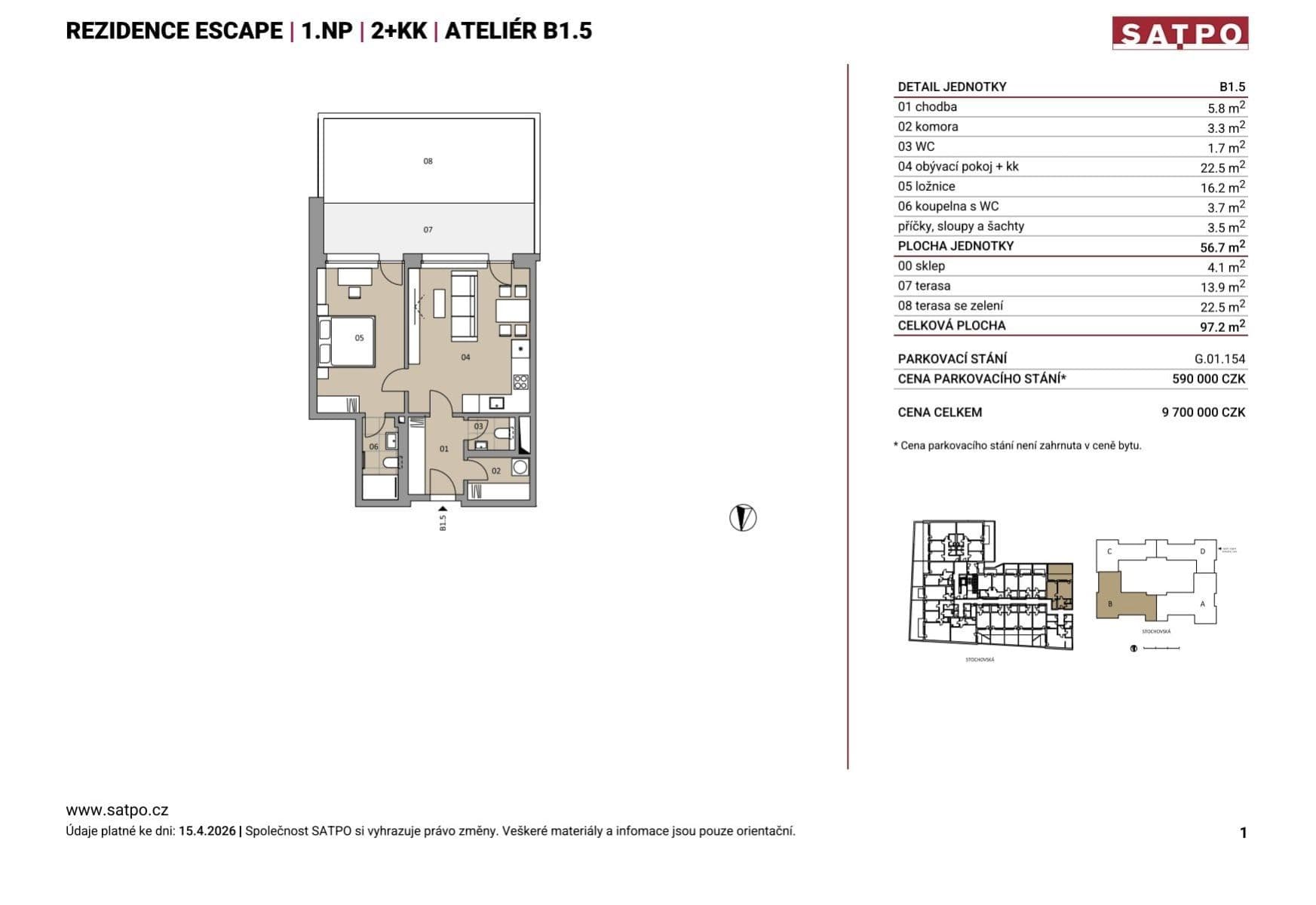 1 bedroom with open-plan kitchen flat for sale, 57 m², Stochovská, Prague, Prague 1 bedroom with open-plan kitchen flat for sale, 57 m², Stochovská, Prague, Prague