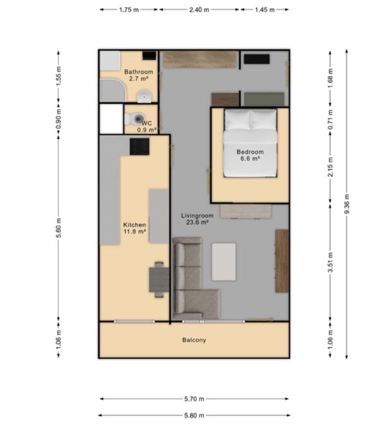 1 bedroom with open-plan kitchen flat to rent, 46 m², Neustupného, Prague, Prague 1 bedroom with open-plan kitchen flat to rent, 46 m², Neustupného, Prague, Prague
