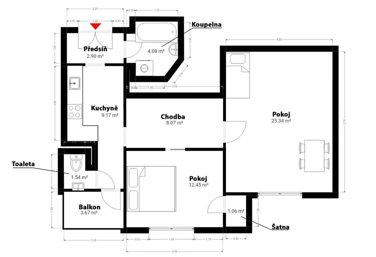 2 bedroom flat to rent, 67 m², Ambrožova, Prague, Prague 2 bedroom flat to rent, 67 m², Ambrožova, Prague, Prague
