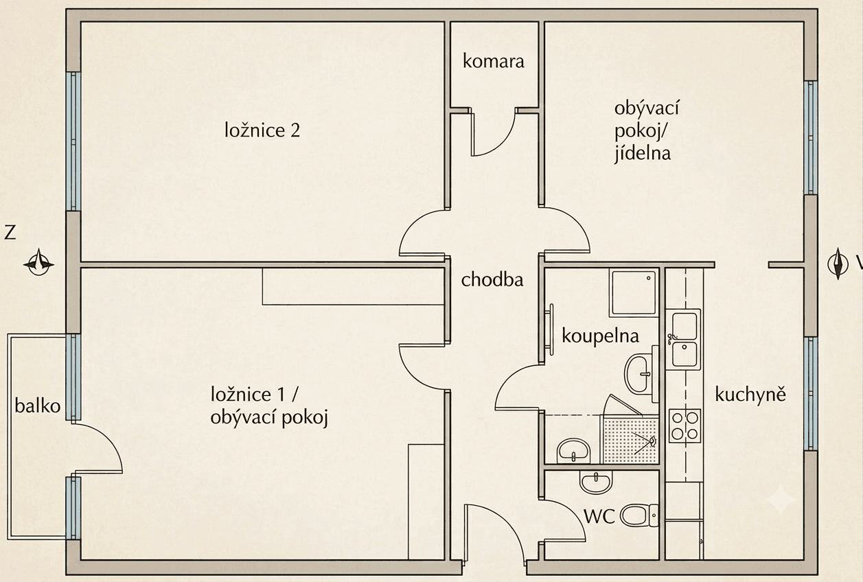 2 bedroom with open-plan kitchen flat to rent, 70 m², K Lánu, Prague, Prague 2 bedroom with open-plan kitchen flat to rent, 70 m², K Lánu, Prague, Prague