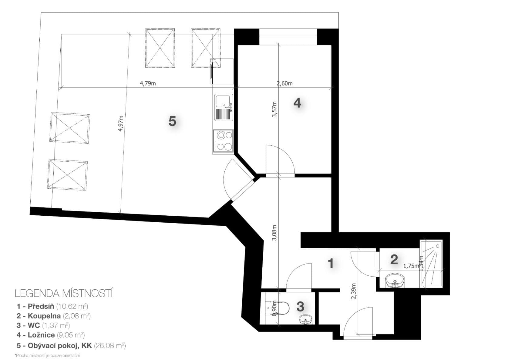 1 bedroom with open-plan kitchen flat for sale, 51 m², Žerotínova, Prague, Prague 1 bedroom with open-plan kitchen flat for sale, 51 m², Žerotínova, Prague, Prague