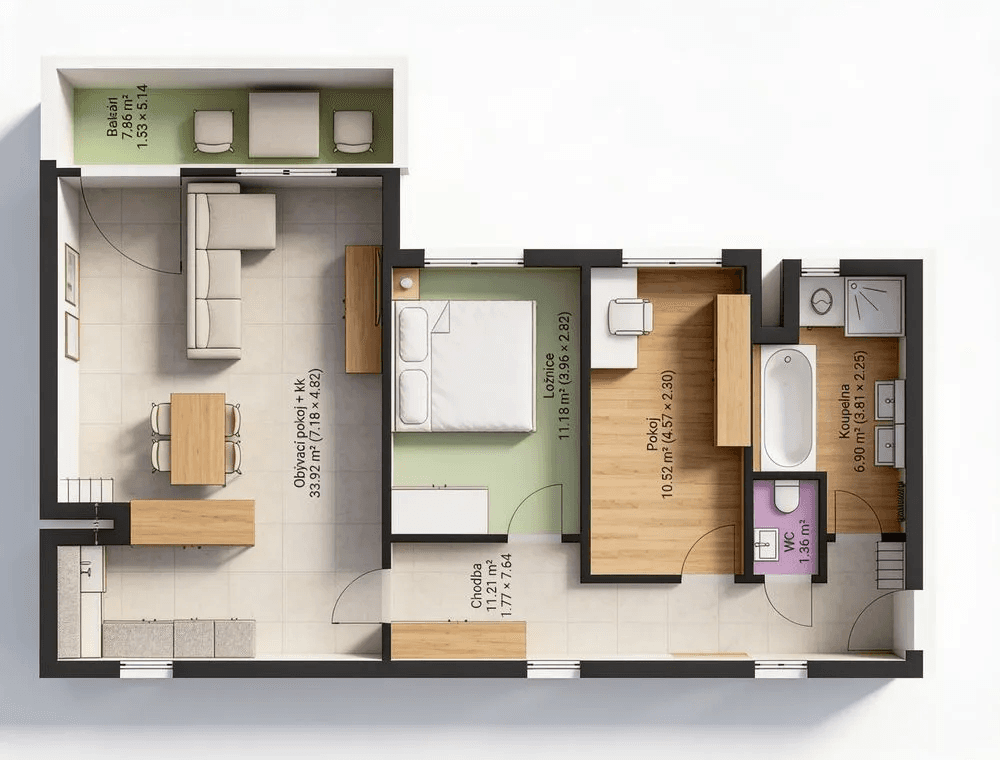 2 bedroom with open-plan kitchen flat for sale, 81 m², Farkašova, Prague, Prague 2 bedroom with open-plan kitchen flat for sale, 81 m², Farkašova, Prague, Prague