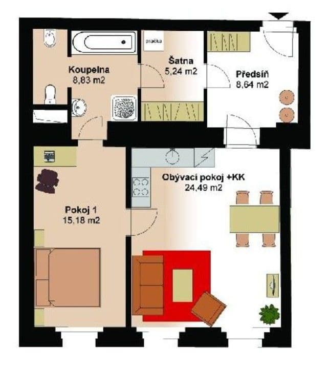 1 bedroom with open-plan kitchen flat to rent, 62 m², Thámova, Prague, Prague 1 bedroom with open-plan kitchen flat to rent, 62 m², Thámova, Prague, Prague