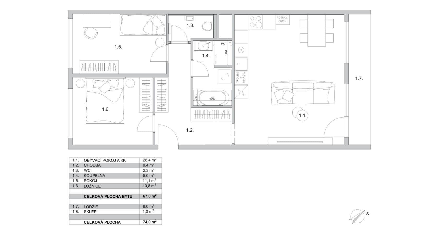 2 bedroom with open-plan kitchen flat for sale, 74 m², Žandovská, Prague, Prague 2 bedroom with open-plan kitchen flat for sale, 74 m², Žandovská, Prague, Prague