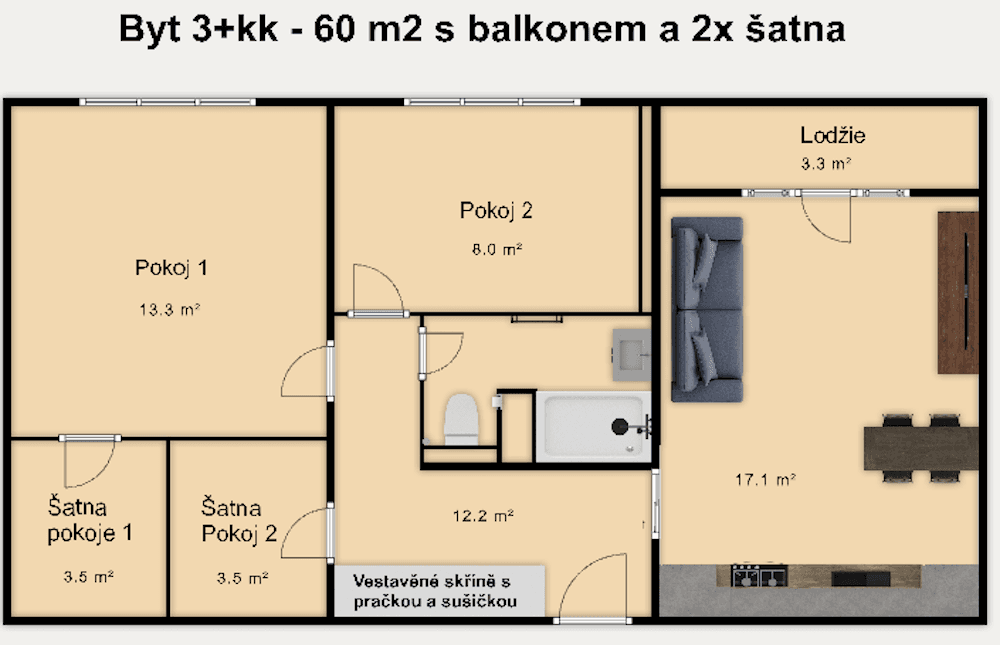 2 bedroom with open-plan kitchen flat for sale, 60 m², Partyzánská, Plzeň, Plzeňský Region 2 bedroom with open-plan kitchen flat for sale, 60 m², Partyzánská, Plzeň, Plzeňský Region