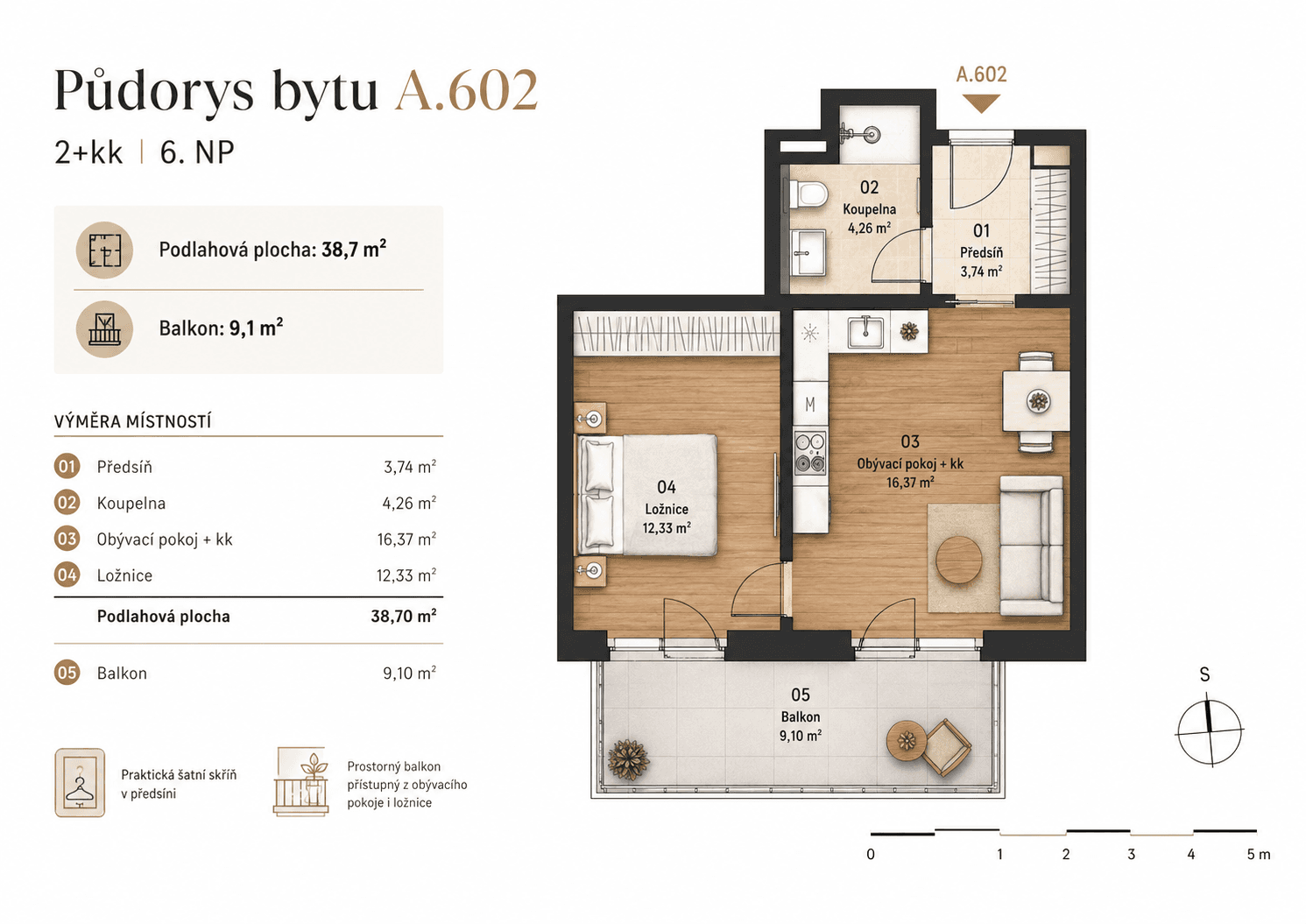 1 bedroom with open-plan kitchen flat to rent, 48 m², Kardašovská, Prague, Prague 1 bedroom with open-plan kitchen flat to rent, 48 m², Kardašovská, Prague, Prague