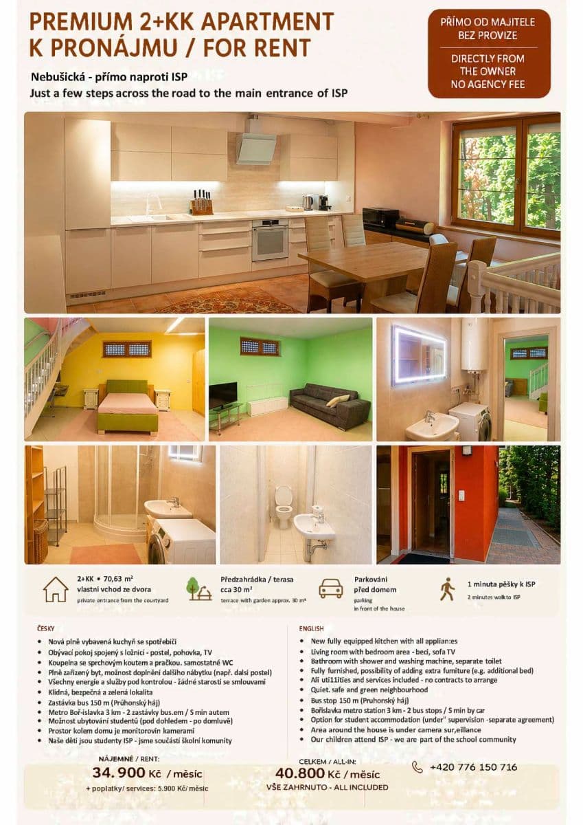 1 bedroom with open-plan kitchen flat to rent, 70 m², Nebušická, Prague, Prague 1 bedroom with open-plan kitchen flat to rent, 70 m², Nebušická, Prague, Prague
