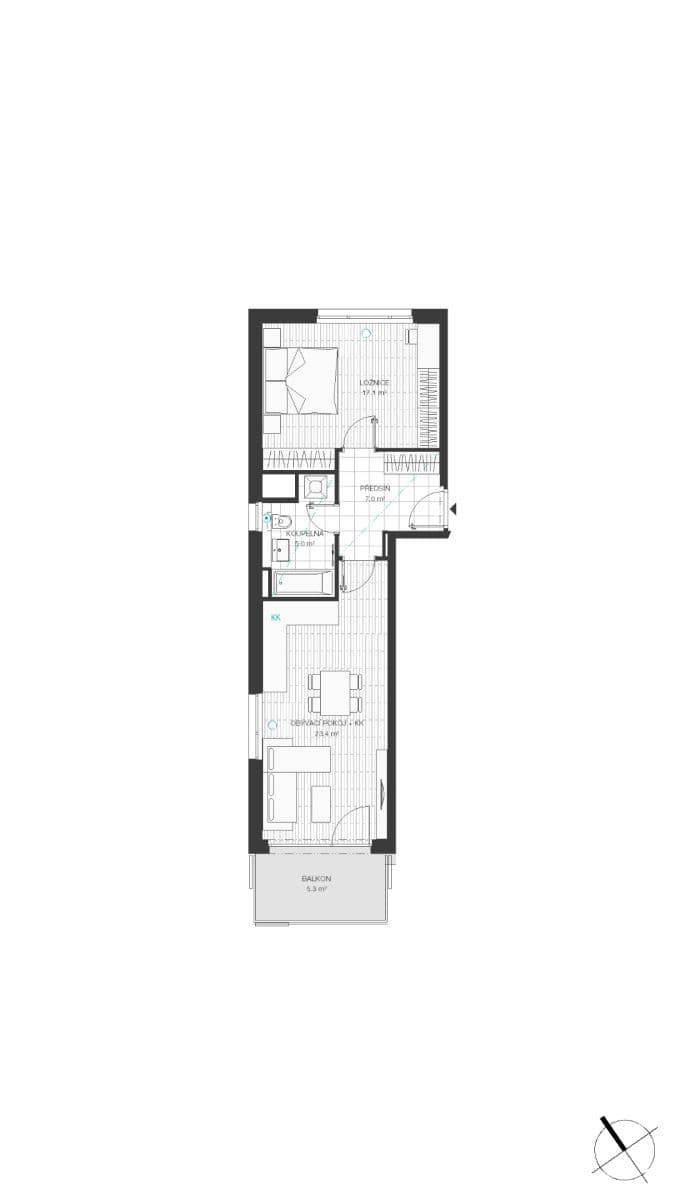 1 bedroom with open-plan kitchen flat to rent, 56 m², Veselovského, Prague, Prague 1 bedroom with open-plan kitchen flat to rent, 56 m², Veselovského, Prague, Prague