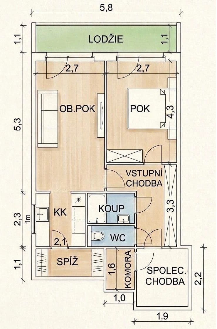1 bedroom with open-plan kitchen flat for sale, 47 m², Kozmíkova, Prague, Prague 1 bedroom with open-plan kitchen flat for sale, 47 m², Kozmíkova, Prague, Prague