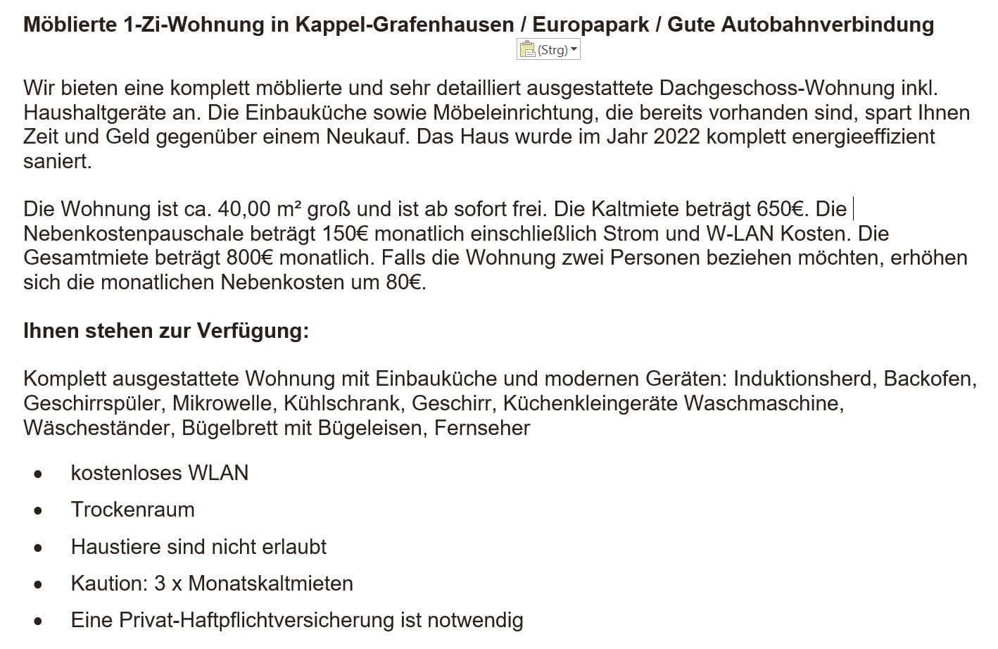 1 bedroom flat to rent, 40 m², Kappel-Grafenhausen, Baden-Württemberg 1 bedroom flat to rent, 40 m², Kappel-Grafenhausen, Baden-Württemberg