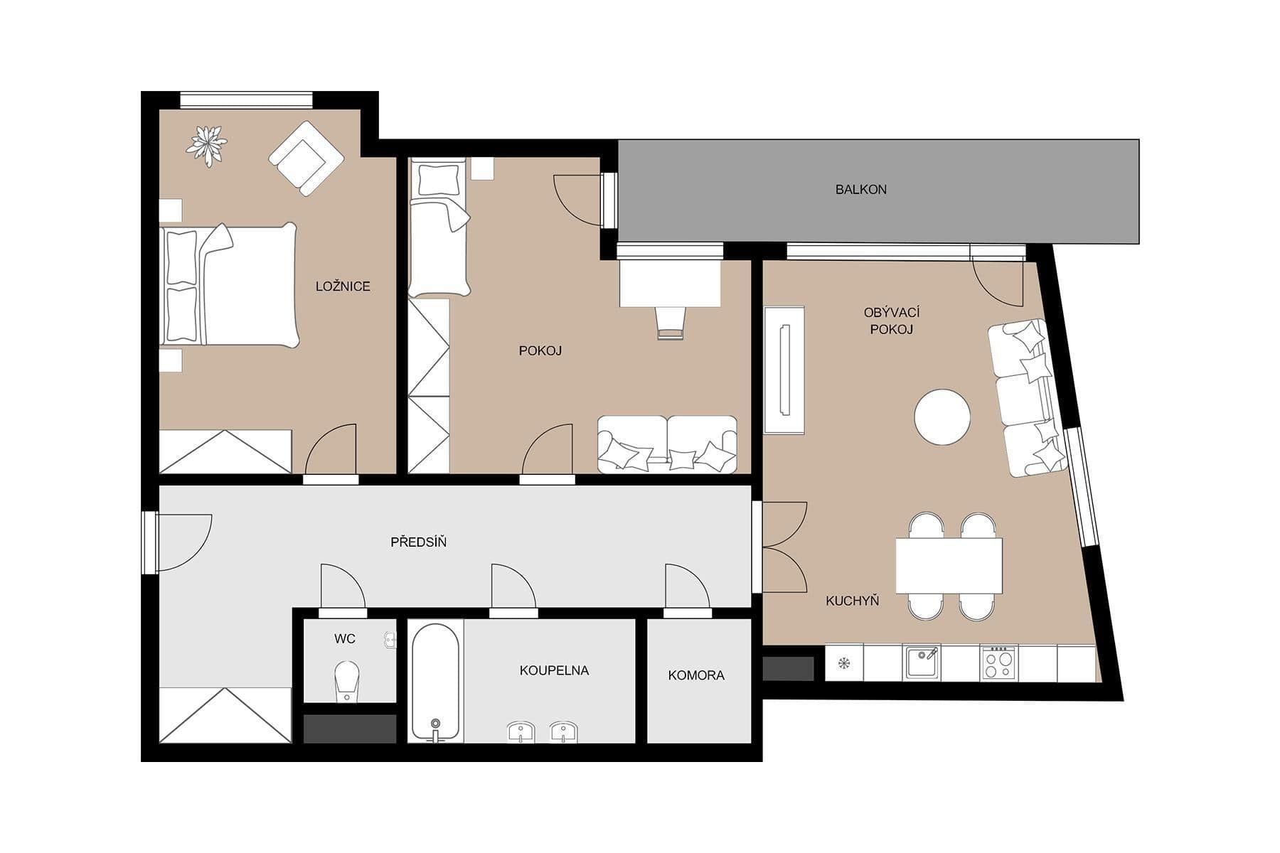 2 bedroom with open-plan kitchen flat for sale, 103 m², Chmelařská, Prague, Prague 2 bedroom with open-plan kitchen flat for sale, 103 m², Chmelařská, Prague, Prague