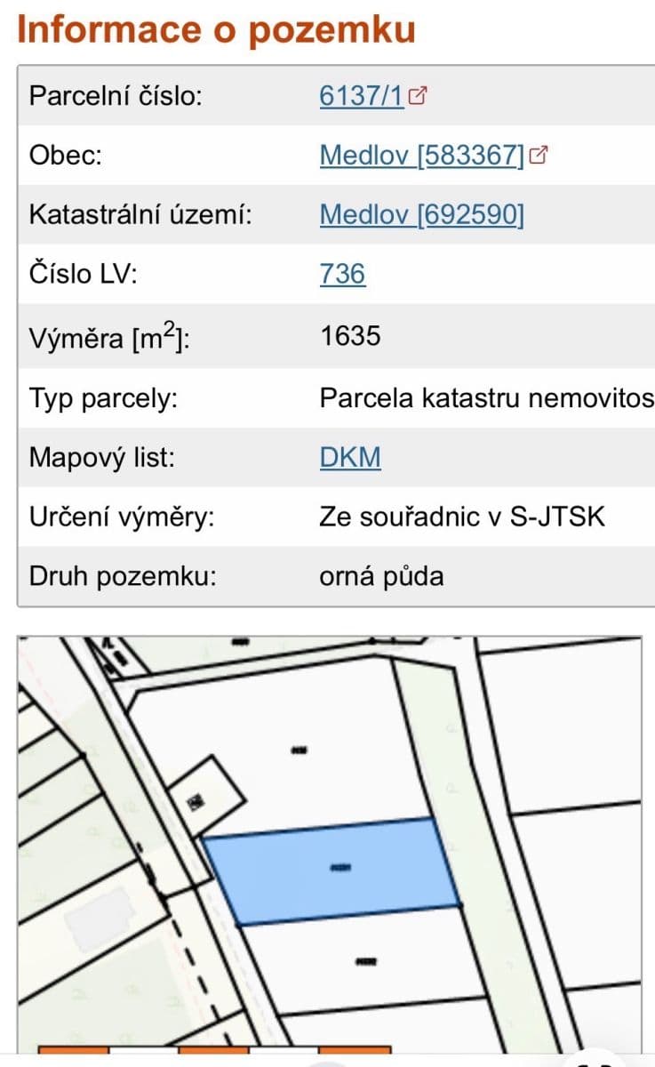 plot for sale, 1,635 m², Medlov, Jihomoravský Region plot for sale, 1,635 m², Medlov, Jihomoravský Region