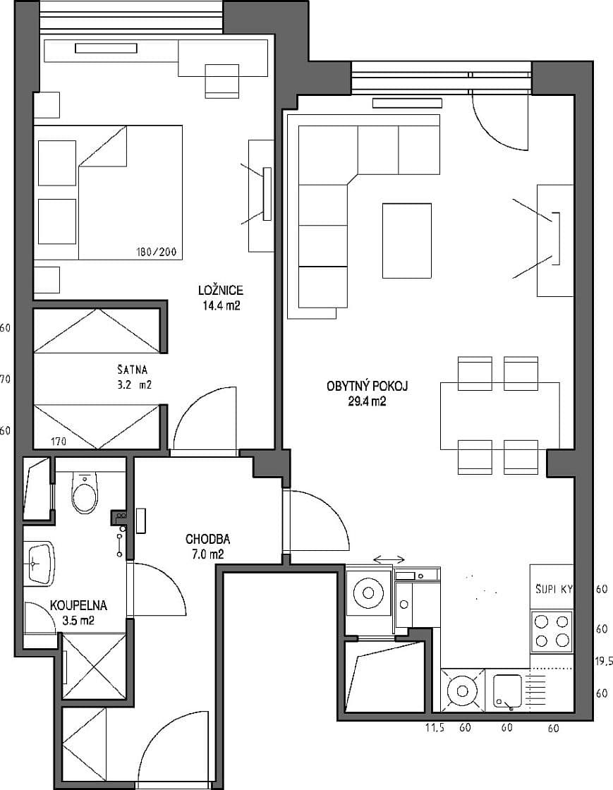 1 bedroom with open-plan kitchen flat to rent, 56 m², Bulharská, Prague, Prague 1 bedroom with open-plan kitchen flat to rent, 56 m², Bulharská, Prague, Prague