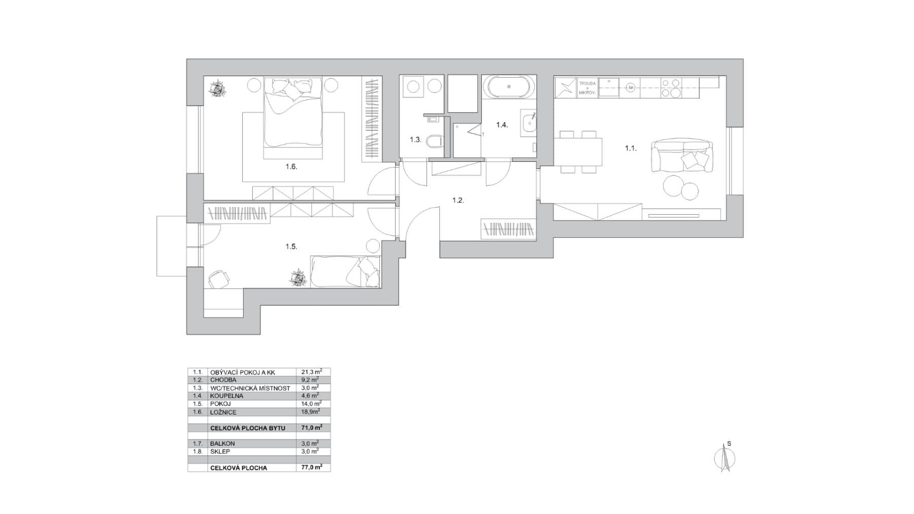 2 bedroom with open-plan kitchen flat for sale, 77 m², U Libeňského pivovaru, Prague, Prague 2 bedroom with open-plan kitchen flat for sale, 77 m², U Libeňského pivovaru, Prague, Prague