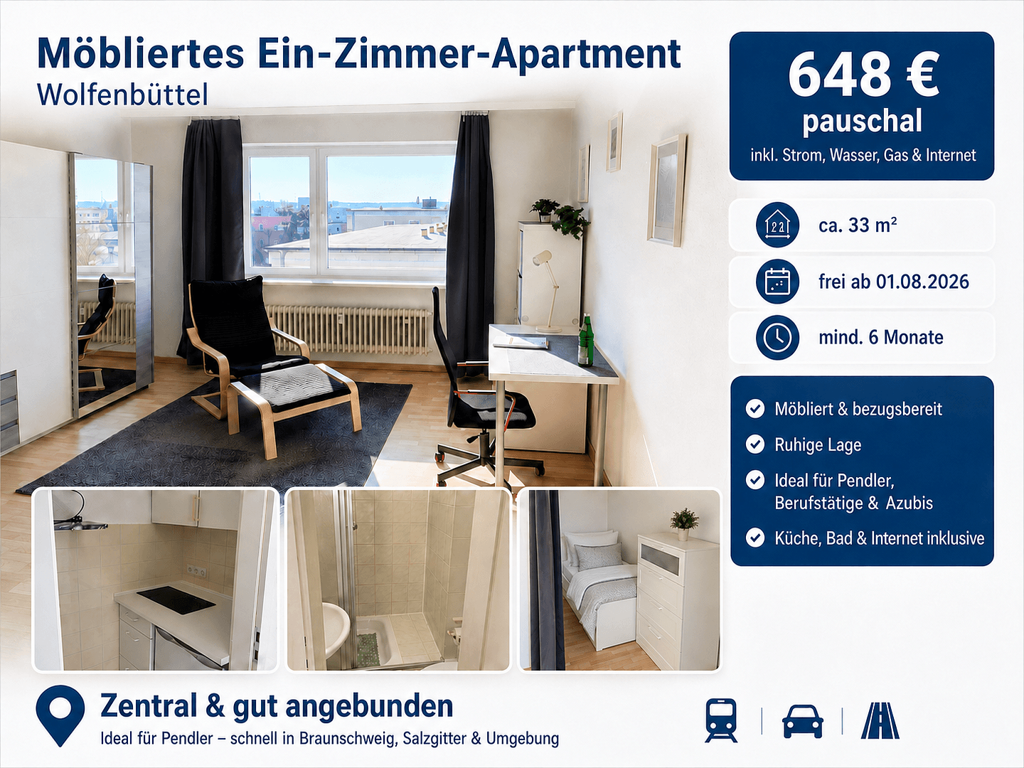 1 bedroom flat to rent, 34 m², Wolfenbüttel, Lower Saxony 1 bedroom flat to rent, 34 m², Wolfenbüttel, Lower Saxony