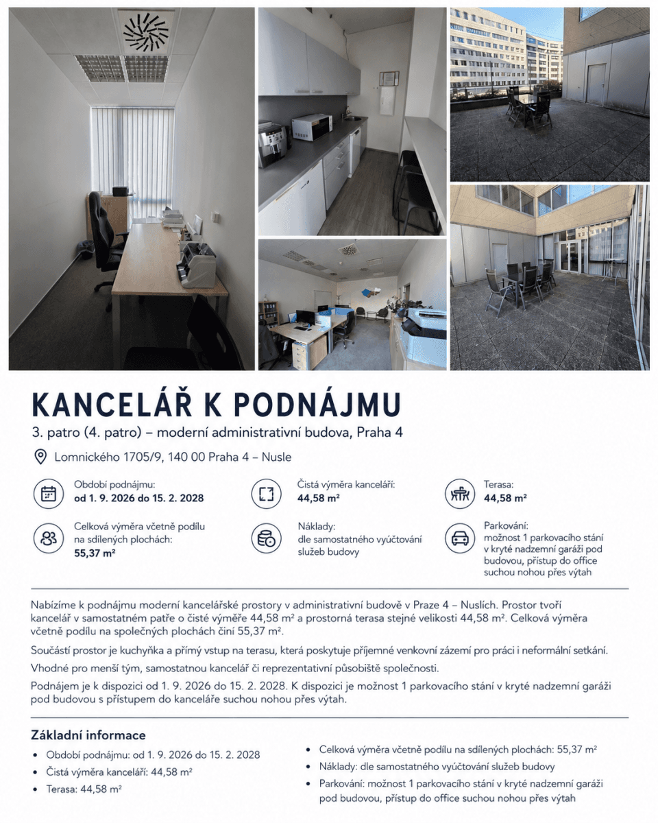 office to rent, 45 m², Lomnického, Prague, Prague office to rent, 45 m², Lomnického, Prague, Prague