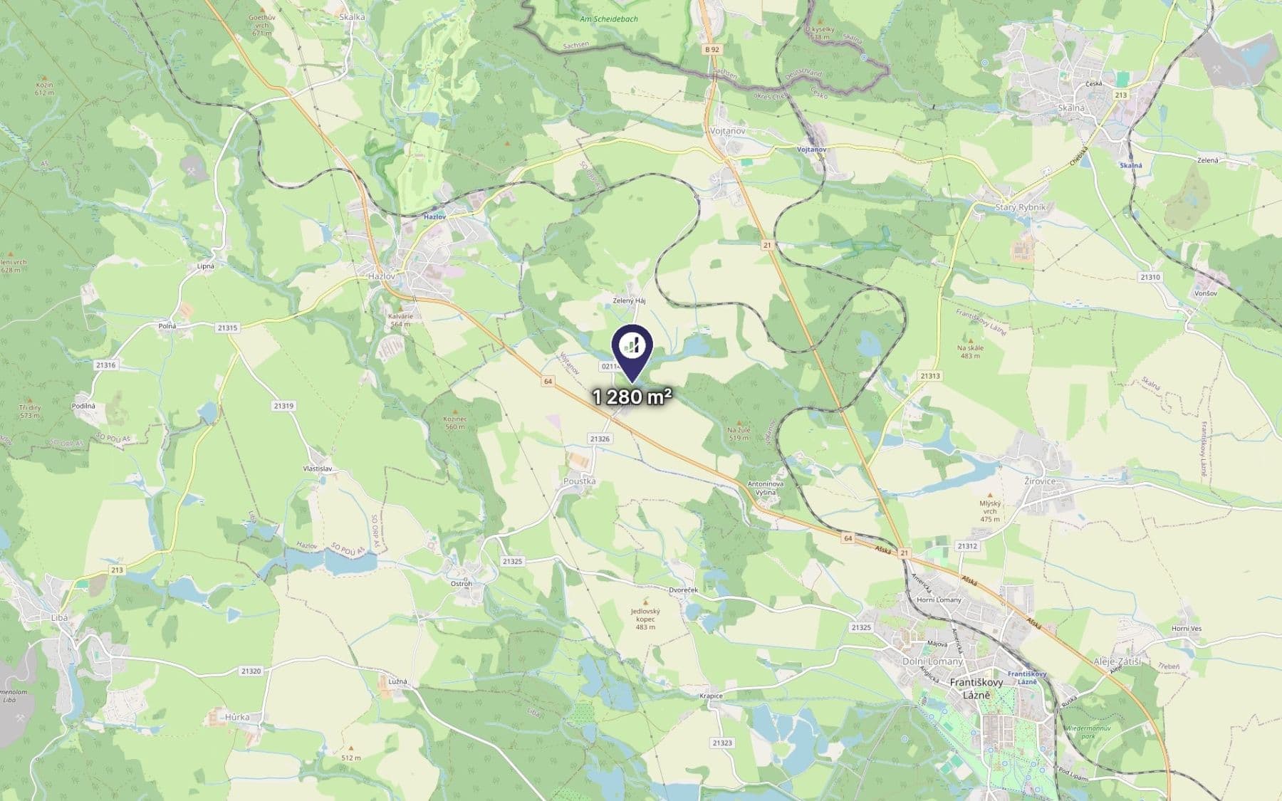 plot for sale, 1,280 m², Vojtanov, Karlovarský Region plot for sale, 1,280 m², Vojtanov, Karlovarský Region