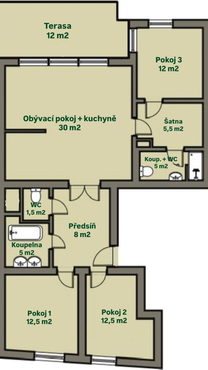 3 bedroom with open-plan kitchen flat for sale, 92 m², Pod Hliništěm, Prague, Prague 3 bedroom with open-plan kitchen flat for sale, 92 m², Pod Hliništěm, Prague, Prague