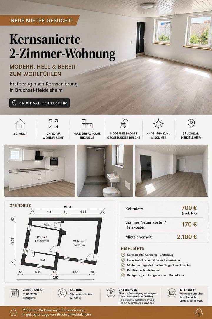 2 bedroom flat to rent, 53 m², Bruchsal, Baden-Württemberg 2 bedroom flat to rent, 53 m², Bruchsal, Baden-Württemberg