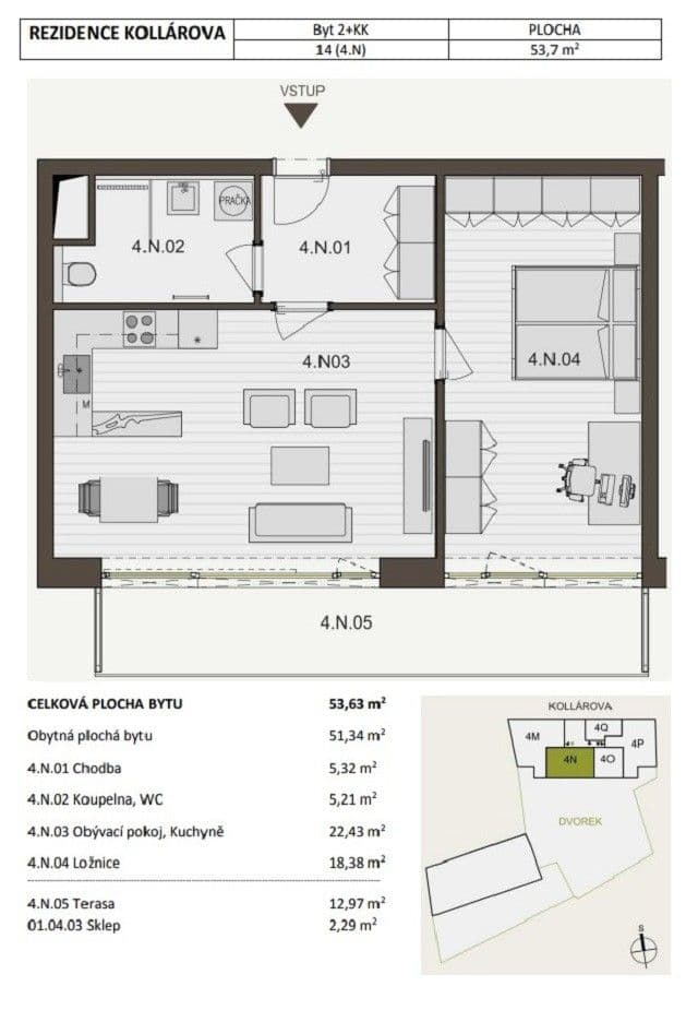 1 bedroom with open-plan kitchen flat to rent, 54 m², Kollárova, Brno, Jihomoravský Region 1 bedroom with open-plan kitchen flat to rent, 54 m², Kollárova, Brno, Jihomoravský Region