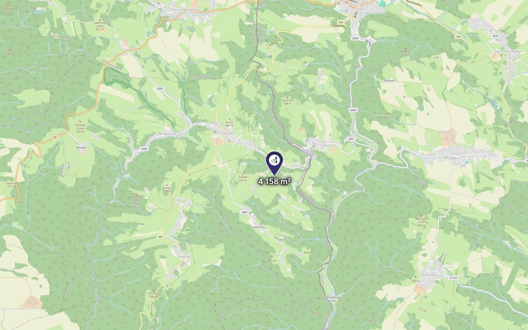 plot for sale, 1,429 m², Cotkytle, Pardubický Region plot for sale, 1,429 m², Cotkytle, Pardubický Region