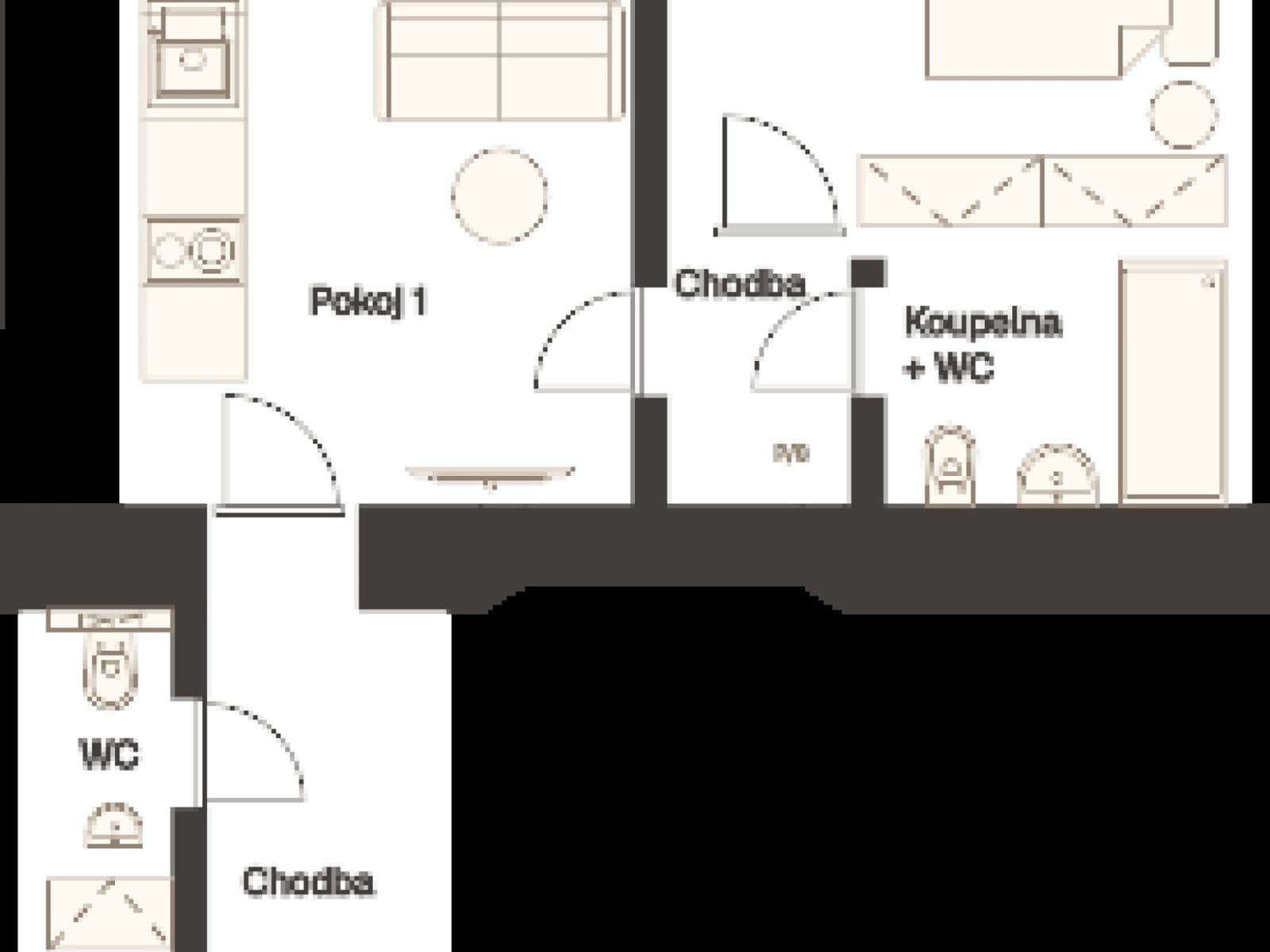 1 bedroom with open-plan kitchen flat to rent, 49 m², Svatoslavova, Prague, Prague 1 bedroom with open-plan kitchen flat to rent, 49 m², Svatoslavova, Prague, Prague