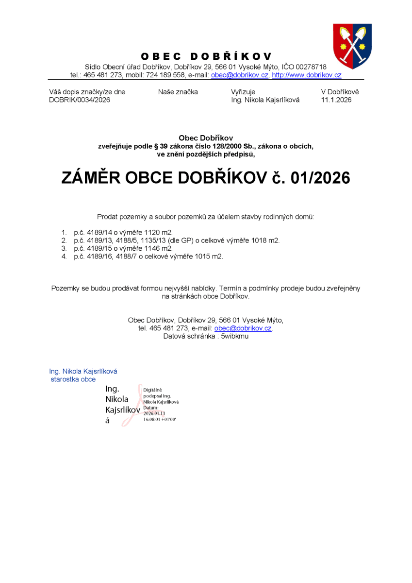plot for sale, 1,041 m², Dobříkov, Pardubický Region plot for sale, 1,041 m², Dobříkov, Pardubický Region