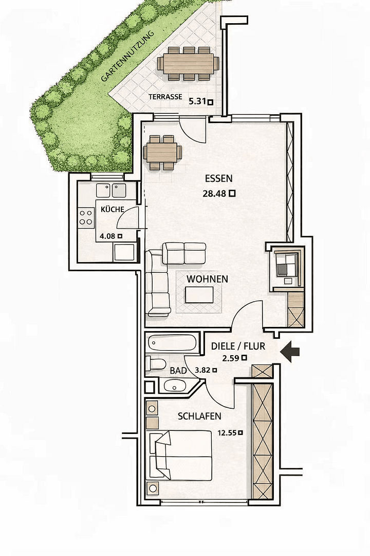 2 bedroom flat to rent, 53 m², Frankfurt am Main, Hesse 2 bedroom flat to rent, 53 m², Frankfurt am Main, Hesse