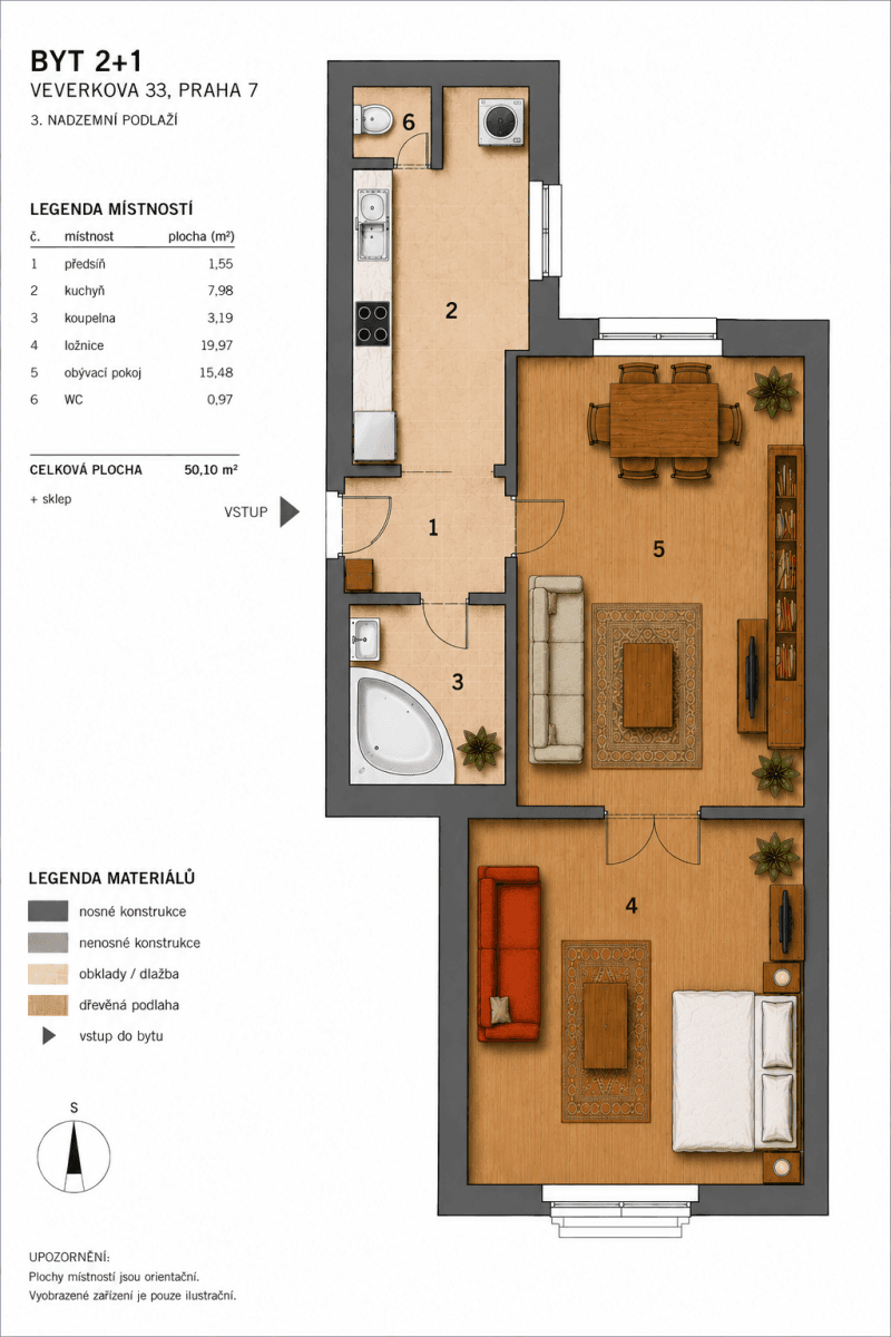 2 bedroom flat for sale, 50 m², Veverkova, Prague, Prague 2 bedroom flat for sale, 50 m², Veverkova, Prague, Prague