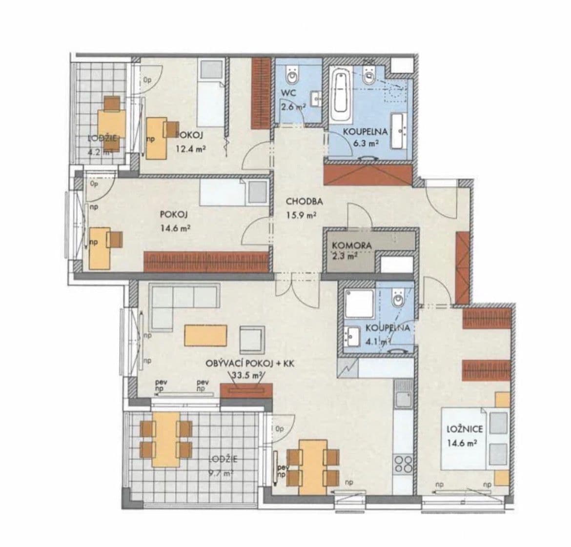 3 bedroom with open-plan kitchen flat to rent, 113 m², Ondrákové, Prague, Prague 3 bedroom with open-plan kitchen flat to rent, 113 m², Ondrákové, Prague, Prague