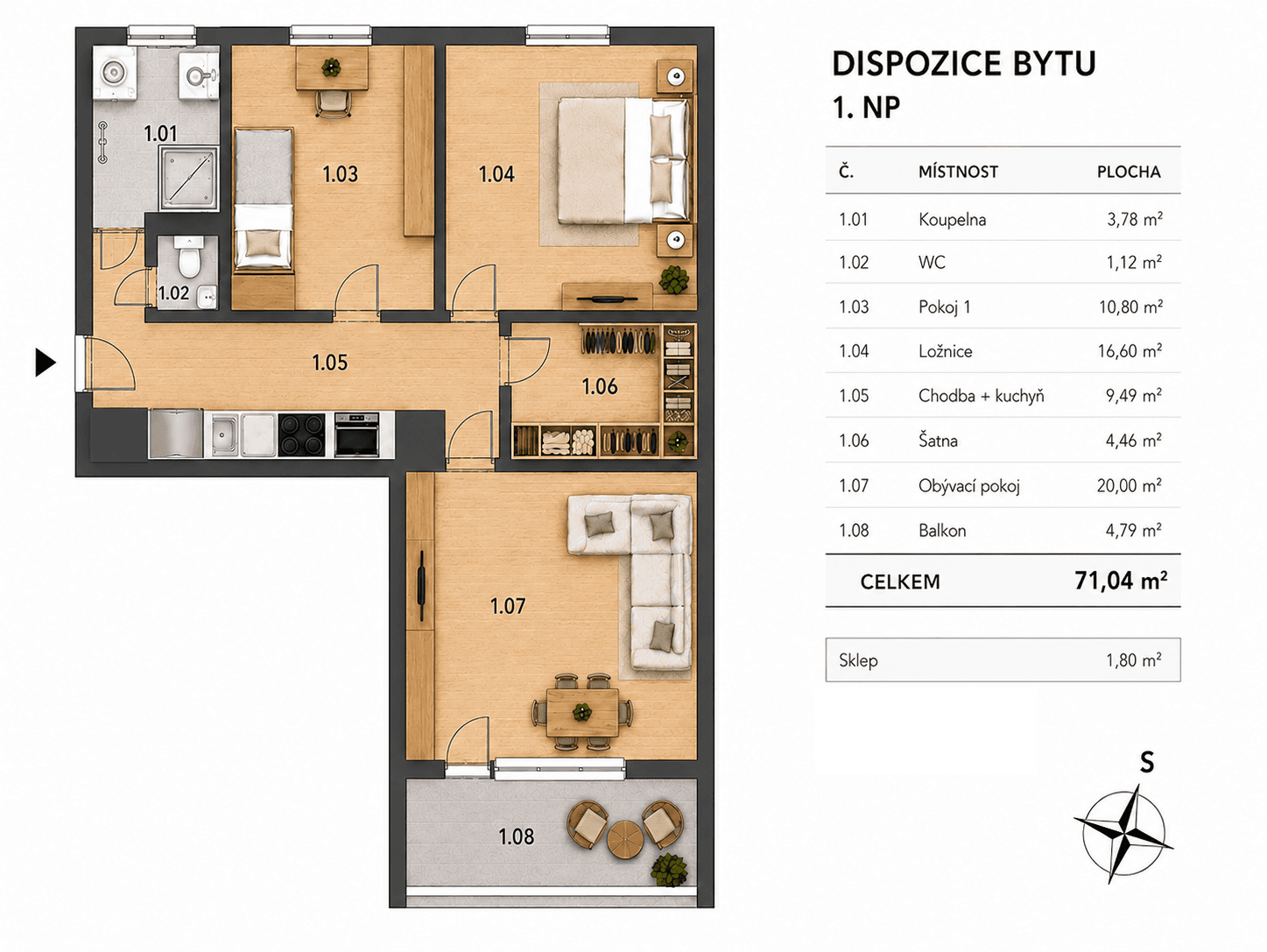 2 bedroom with open-plan kitchen flat to rent, 68 m², Na Výsluní, Prague, Prague 2 bedroom with open-plan kitchen flat to rent, 68 m², Na Výsluní, Prague, Prague