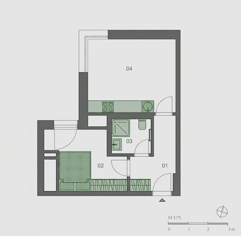1 bedroom with open-plan kitchen flat to rent, 41 m², Plzeňská, Prague, Prague 1 bedroom with open-plan kitchen flat to rent, 41 m², Plzeňská, Prague, Prague