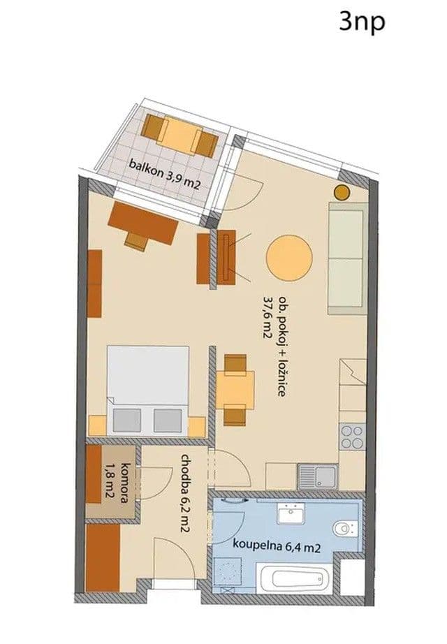 1 bedroom with open-plan kitchen flat to rent, 58 m², Makedonská, Prague, Prague 1 bedroom with open-plan kitchen flat to rent, 58 m², Makedonská, Prague, Prague