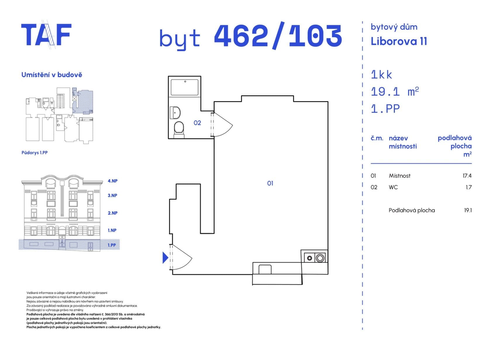 1 bedroom with open-plan kitchen flat for sale, 19 m², Liborova, Prague, Prague 1 bedroom with open-plan kitchen flat for sale, 19 m², Liborova, Prague, Prague